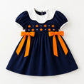 Load image into Gallery viewer, Girls Fall Pumpkin Embroidery Smocked Dress

