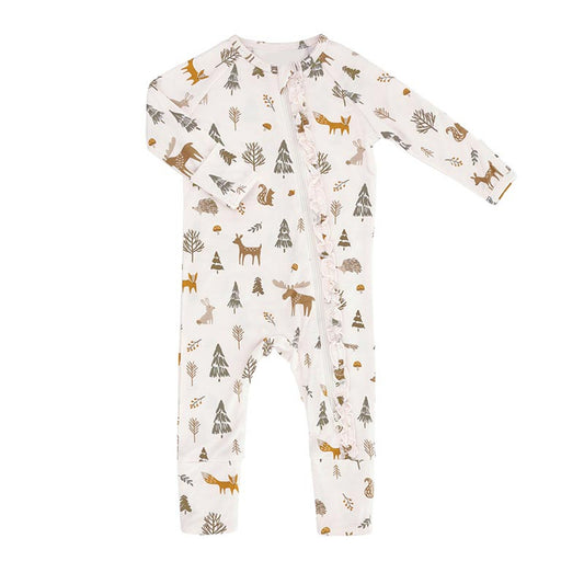 Cozy Romper with Ruffles - Pink Woodland
