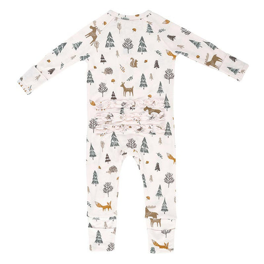 Cozy Romper with Ruffles - Pink Woodland