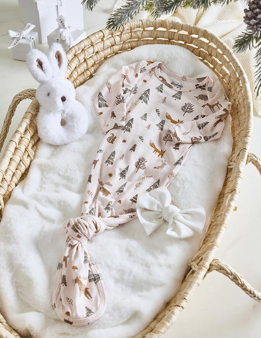Knotted Gown - Pink Woodland 0-3mo