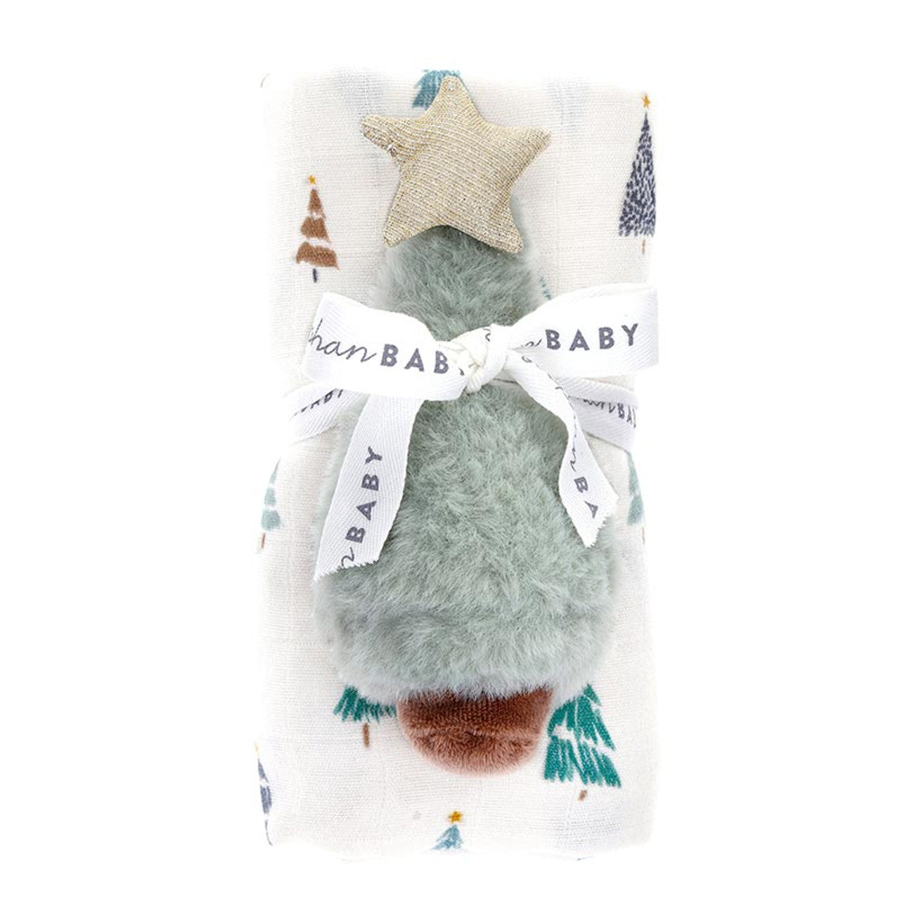 Swaddles with Plush Rattle - Trees