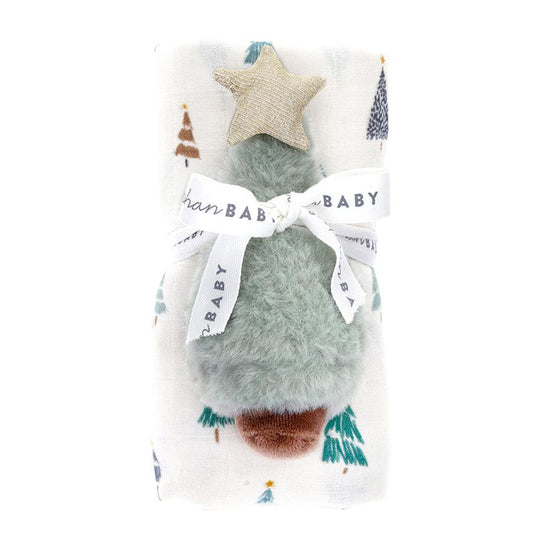Swaddles with Plush Rattle - Trees