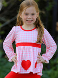 Load image into Gallery viewer, Girls Valentine's Day Heart Applique Plaid Outfits Set
