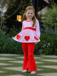 Load image into Gallery viewer, Girls Valentine's Day Heart Applique Plaid Outfits Set
