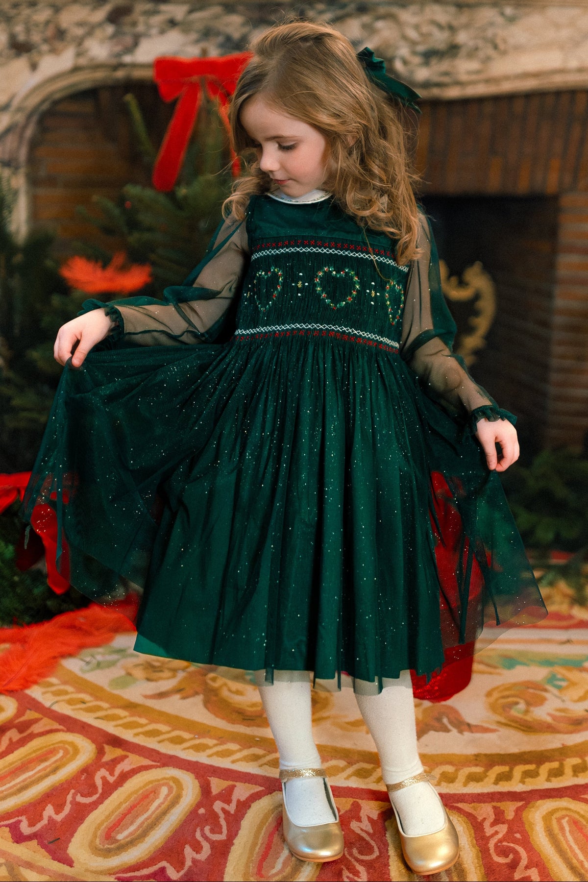 SARAH EMERALD SMOCKED DRESS