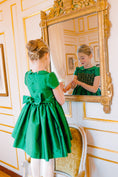 Load image into Gallery viewer, Stella Green Silk Short Sleeve Smocked Dress
