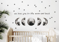 Load image into Gallery viewer, "I Love You to the Moon and Back" - Full Moon and Stars - Fabric Nursery Wall Art Decals
