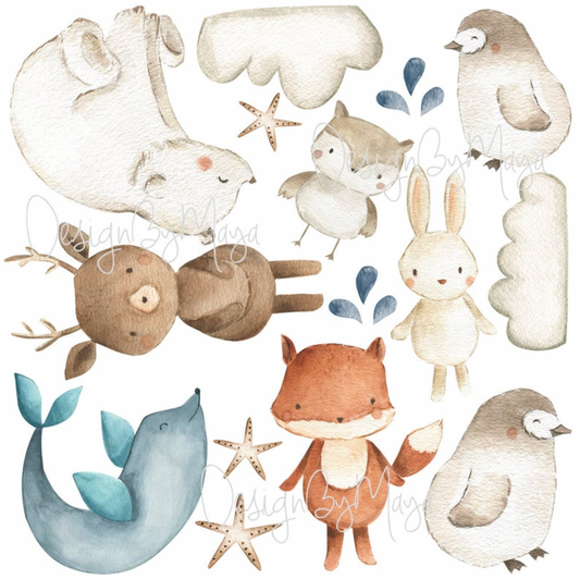 Arctic Animal Friends - Fabric Nursery Wall Art Decals