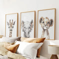 Load image into Gallery viewer, Cute Set of 3 Watercolor Jungle Animal Wall Art
