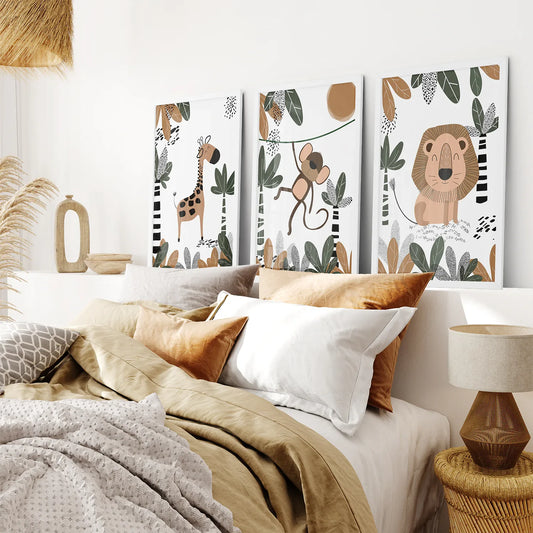 Safari Animals Wall Art Set of 3 Prints for Nursery