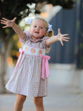 Load image into Gallery viewer, Fall Thanksgiving Lapel Plaid Chick Embroidery Smocking Bow Baby Girls Dress
