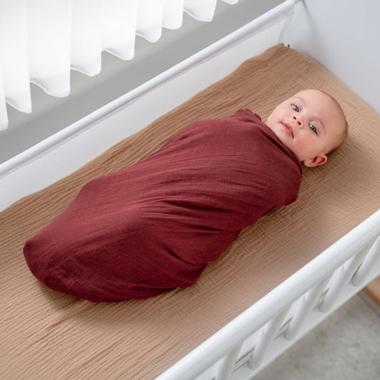 Muslin Swaddle Blanket in Wine & Neptune, 2 Pack