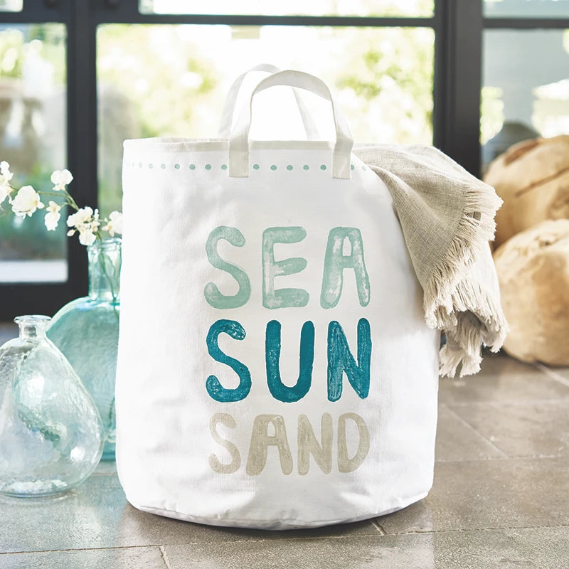 Large Canvas Storage Tote - Sea Sun Sand