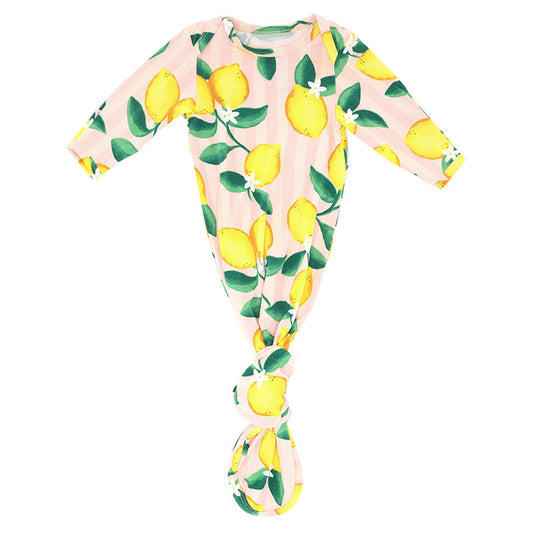 Knotted Gown - Pink Stripes + Lemons