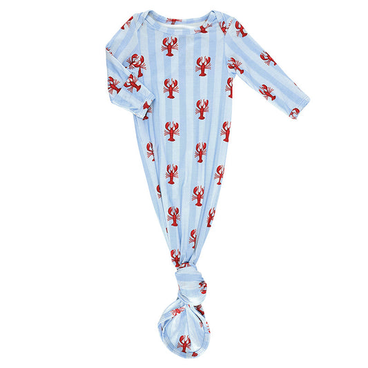 Knotted Gown - Blue Stripes + Lobsters