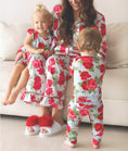 Load image into Gallery viewer, Cozy Romper - Blue Gingham + Red Roses
