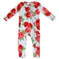 Load image into Gallery viewer, Cozy Romper - Blue Gingham + Red Roses
