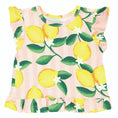 Load image into Gallery viewer, Two-Piece Short Sleeve + Shorts Ruffle Set - Pink Stripes + Lemons
