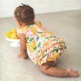 Load image into Gallery viewer, Sleeveless Bubble Romper with Ruffles - Pink Stripes + Lemons

