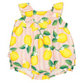Load image into Gallery viewer, Sleeveless Bubble Romper with Ruffles - Pink Stripes + Lemons

