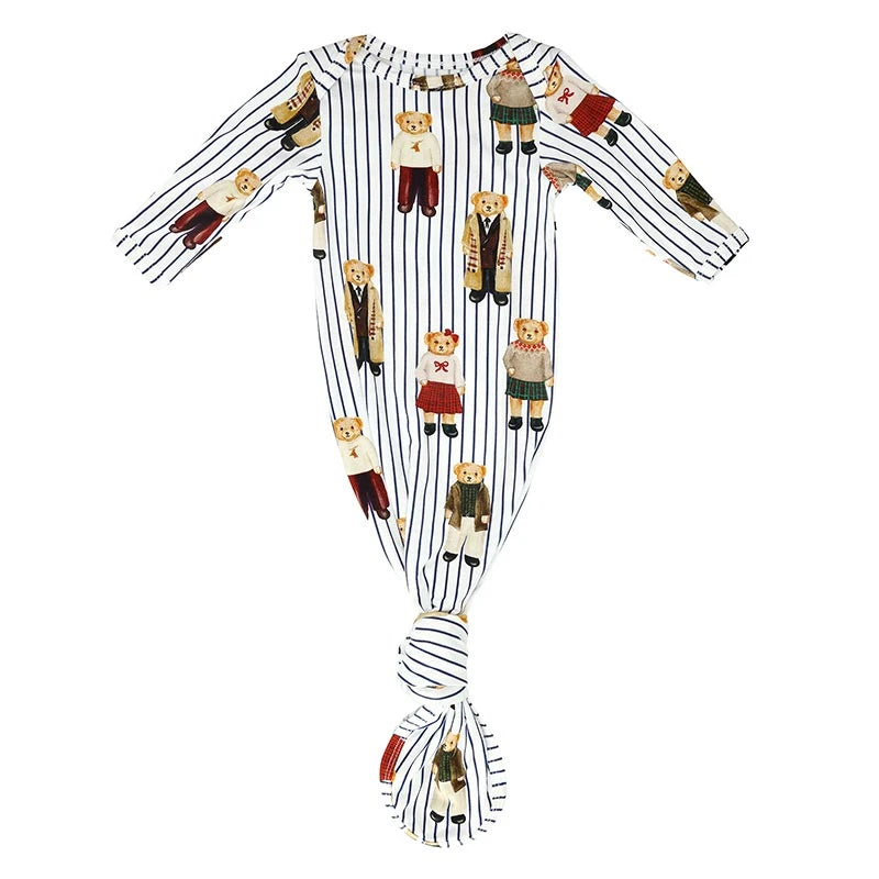 Knotted Gown - Bear + Blue Stripes