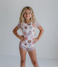 Load image into Gallery viewer, Tan Floral Shortie Leotard
