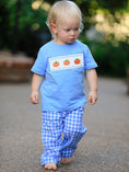 Load image into Gallery viewer, Fall Thanksgiving& Halloween Blue Pumpkin Smock Embroidery Baby Boy'Set
