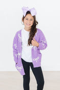 Load image into Gallery viewer, Lilac/Coconut Bow Cozy Cardigan
