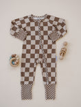 Load image into Gallery viewer, Ribbed Bamboo Zip Romper | Latte Checkered
