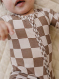 Load image into Gallery viewer, Ribbed Bamboo Zip Romper | Latte Checkered
