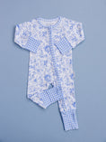 Load image into Gallery viewer, Bamboo Zip Romper | Blue Flowers

