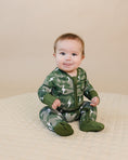 Load image into Gallery viewer, Bamboo Zip Romper | Green Camo Bolts
