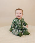 Load image into Gallery viewer, Bamboo Zip Romper | Green Camo Bolts
