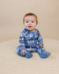 Load image into Gallery viewer, Bamboo Zip Romper | Blue Camo Bolts
