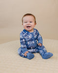 Load image into Gallery viewer, Bamboo Zip Romper | Blue Camo Bolts
