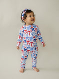 Load image into Gallery viewer, Bamboo Zip Romper  | Red-White & Bows
