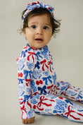 Load image into Gallery viewer, Bamboo Zip Romper  | Red-White & Bows
