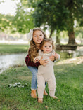 Load image into Gallery viewer, Taupe Ruffle Knit Overalls
