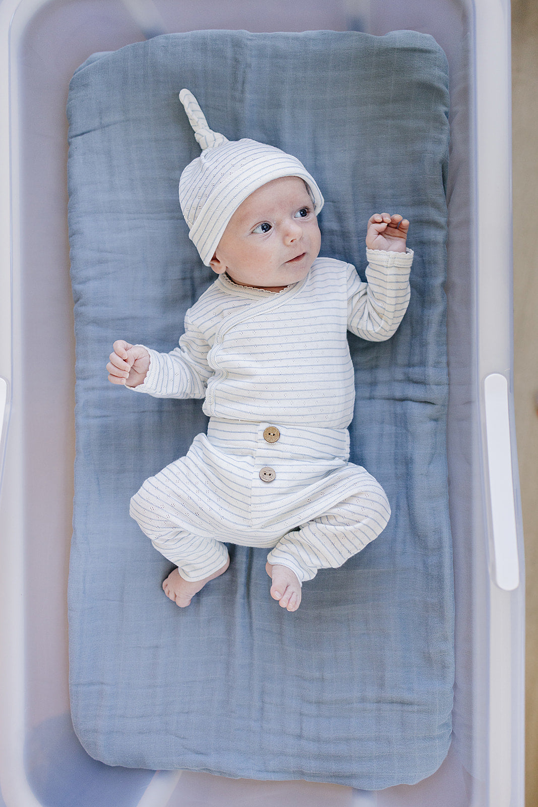 Blue Stripe Pointelle Layette Set