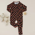 Load image into Gallery viewer, Bamboo Zip Romper | Chocolate Wavy Checkered

