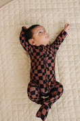 Load image into Gallery viewer, Bamboo Zip Romper | Chocolate Wavy Checkered
