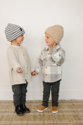 Load image into Gallery viewer, Grey & White Stripe Chunky Knit Beanie
