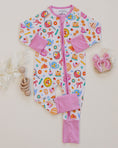Load image into Gallery viewer, Bamboo Zip Romper | Breakfast Whimsy

