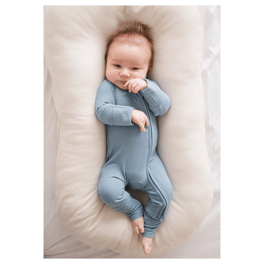 Arona Blue Ribbed Baby Pajamas | Zipper Romper