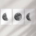 Load image into Gallery viewer, Moon Phases Set of 3 Prints. Black and White Lunar Cycle

