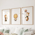Load image into Gallery viewer, Woodland Jungle Set of 3 Prints. Lion, Giraffe, Tiger Art
