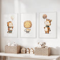Load image into Gallery viewer, Woodland Jungle Set of 3 Prints. Lion, Giraffe, Tiger Art
