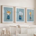 Load image into Gallery viewer, Safari Nursery Wall Art Set of 3. Baby Elephant, Giraffe, Tiger
