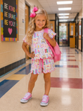 Load image into Gallery viewer, PREORDER Back to School Print Girl Short Set Scallop Hem
