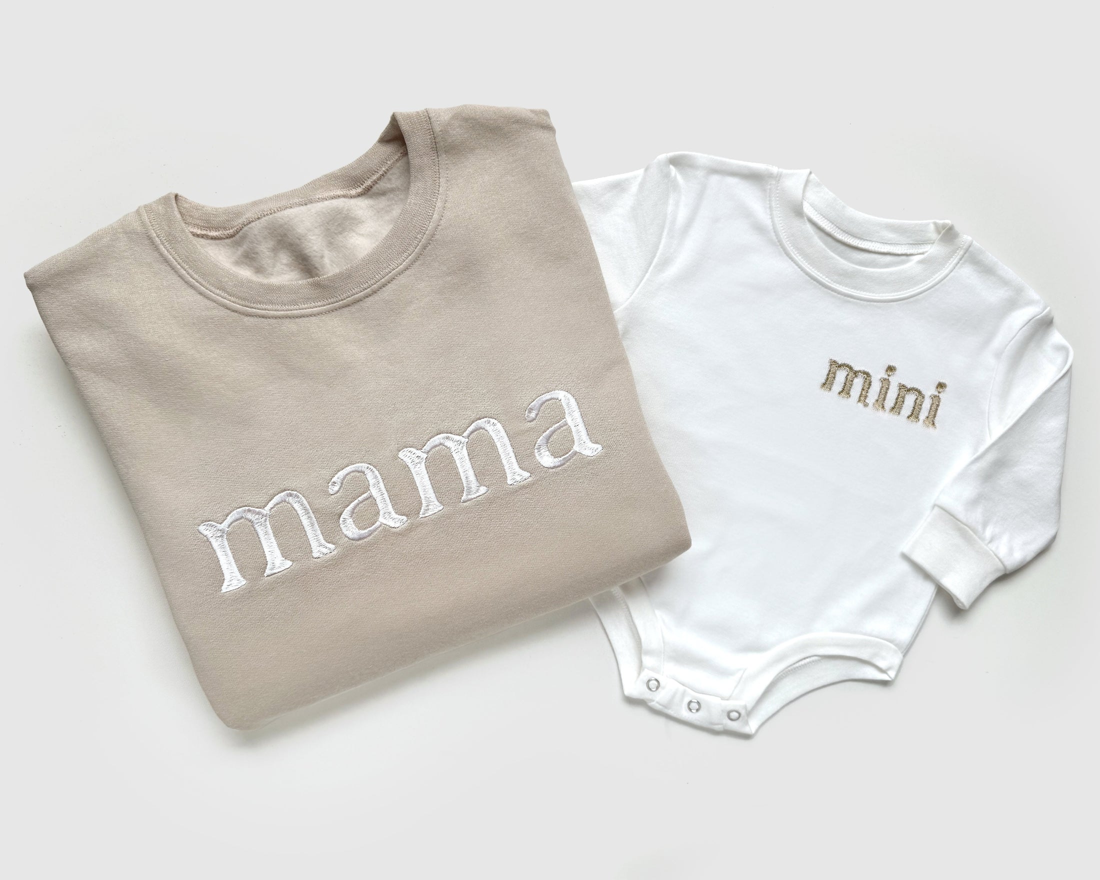 Mama, Dad and Mini Matching Custom Embroidered Sweatshirts and Bodysuits